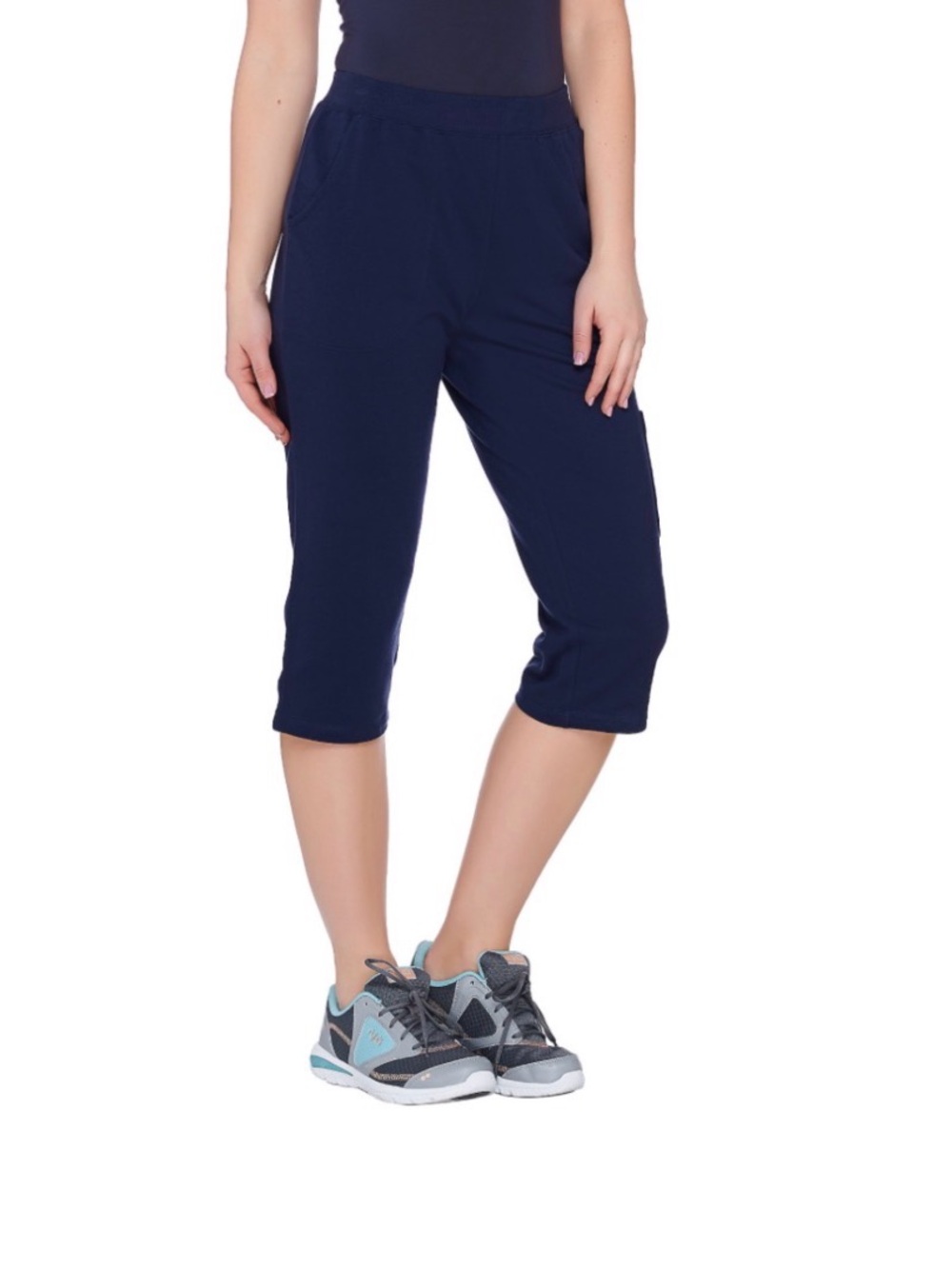 Denim & Co. Active French Terry Cargo Capri Pants Size XS Navy